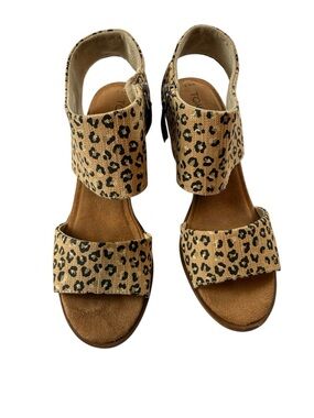 TOMS Leopard Print Block Heel Sandals 8.5 Ankle Strap Zip Animal Print